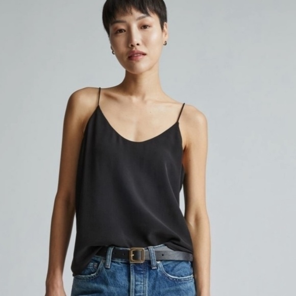 NWT Everlane The Clean Silk Cami Tank Top Women Black Blouse size 14 - Picture 1 of 7